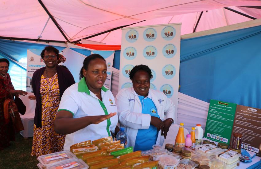 Mwende and Zipporah display products at WEE Hub exhibition stand