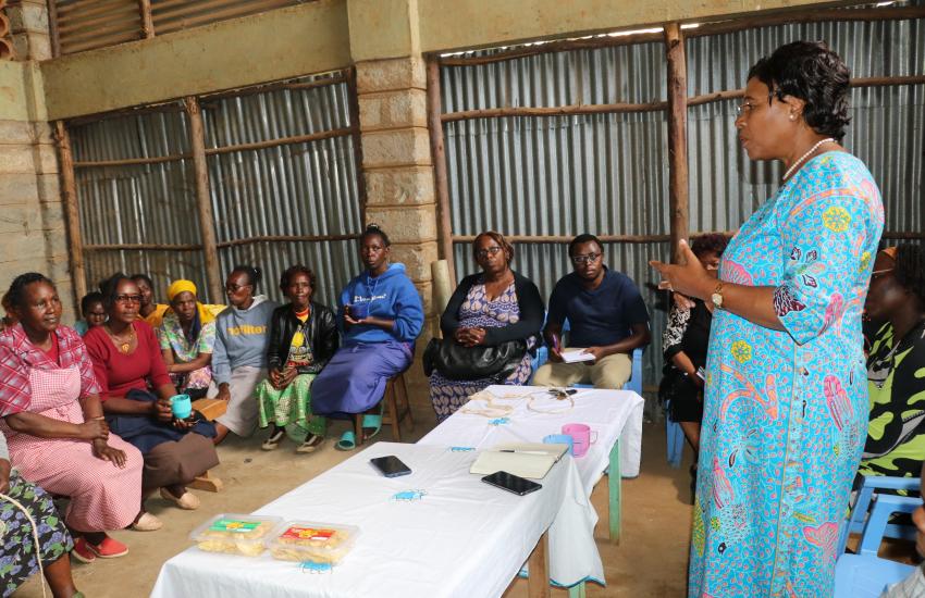 Prof Margaret Kobia addresses members of the Ntharene Self Help Group