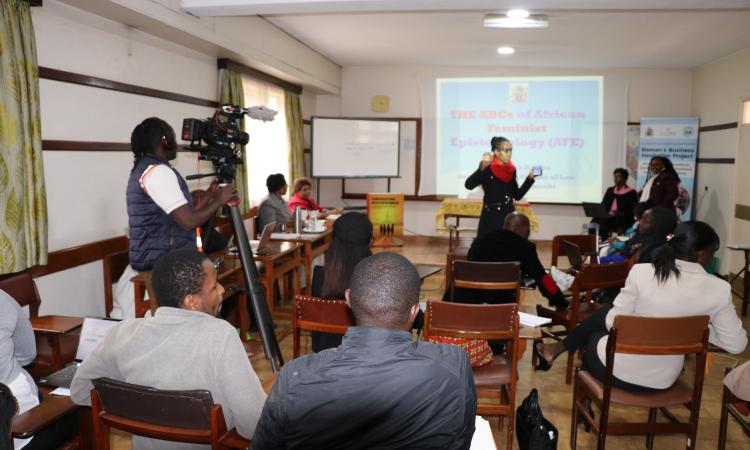 Dr. Nkatha Kabira makes presentation during writer's workshop