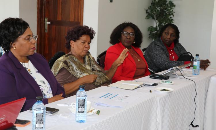 Prof Wanjiku Kabira contributes to session discussions - looking on: Prof Margaret Kobia, Prof. Tabitha Kiriti and Dr. Dorothy Njiraine