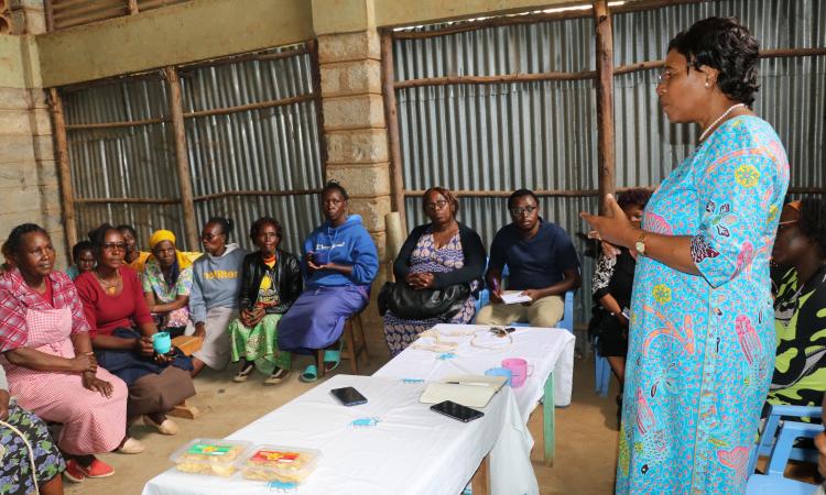 Prof Margaret Kobia addresses members of the Ntharene Self Help Group