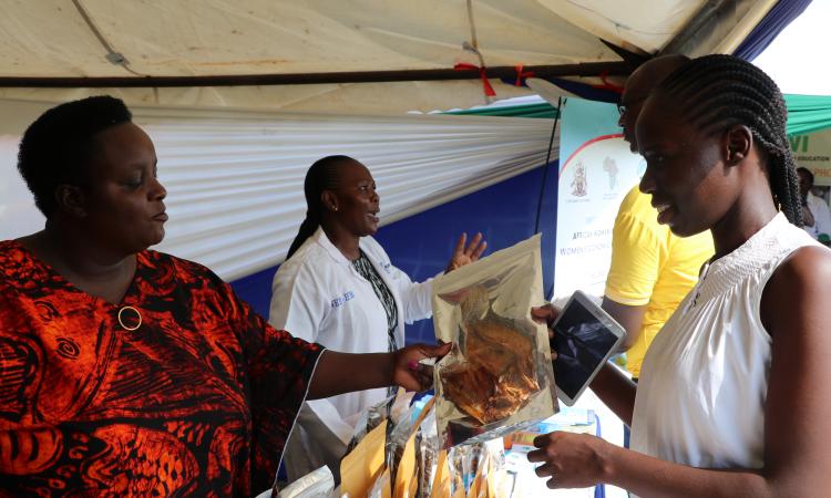 Participants of the women's business incubation project display their products